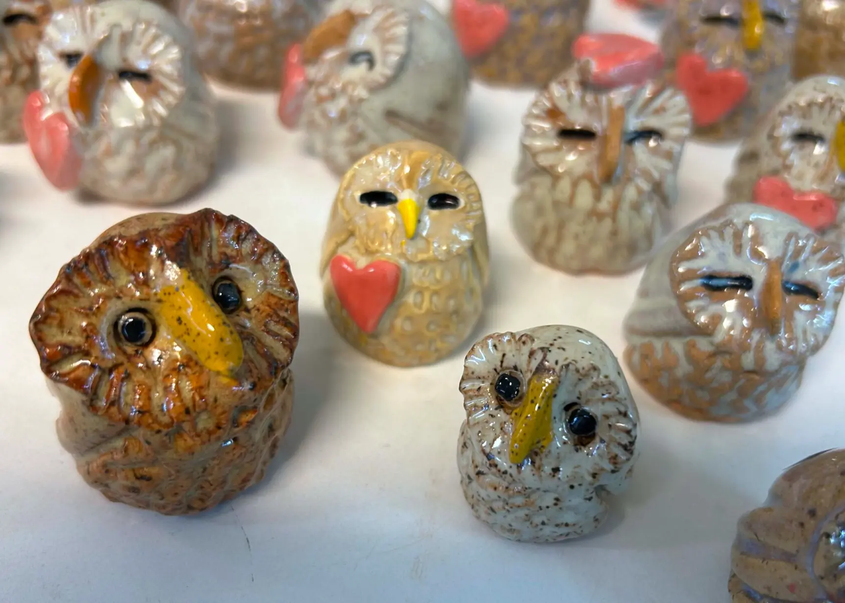 Handcrafted owl ceramic sculpture from pottery classes Manassas VA studio